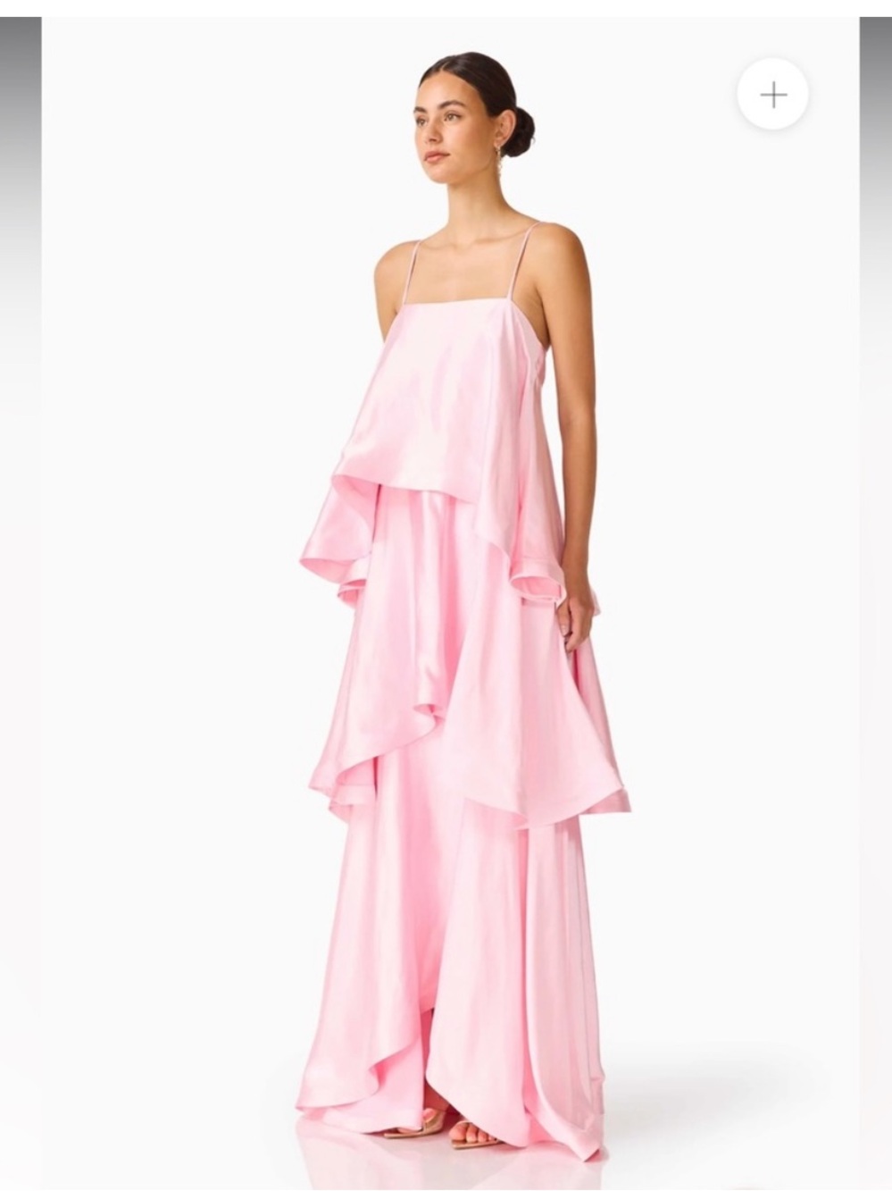 elliatt tilly pale pink tiered oversized ruffle flared maxi gown dress small NEW - Picture 4 of 14